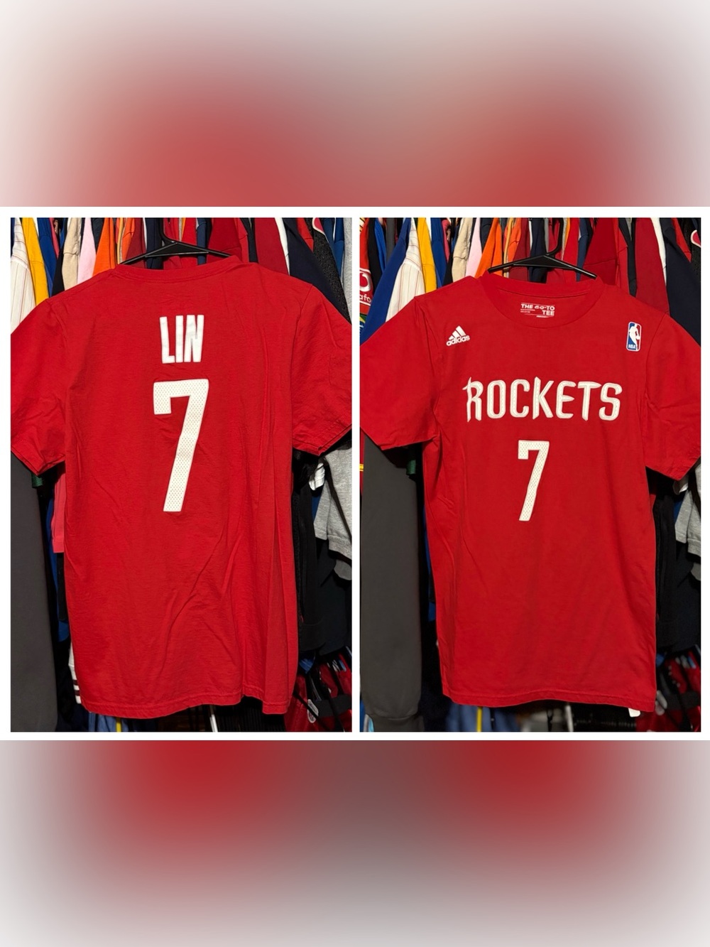 Houston Rockets x Adidas x Jeremy Lin #7 red Jersey shirt small 28”x18” EUC